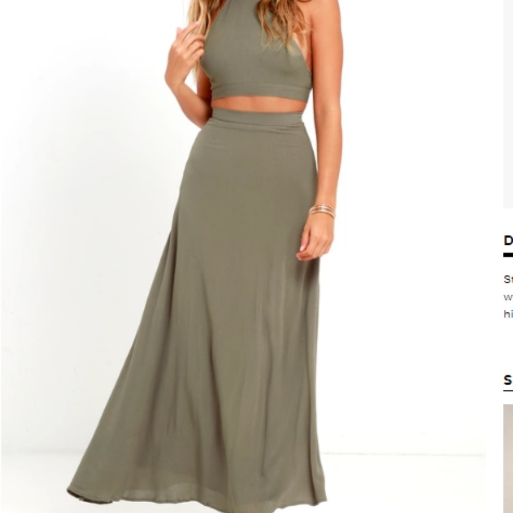 Lulus olive green halter and maxi skirt two piece